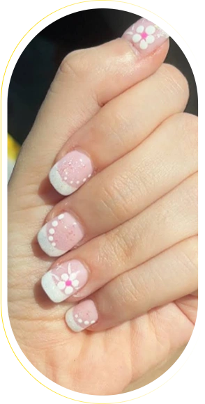 Pink nail manicure with print